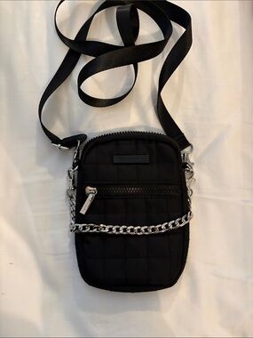 Tahari Black Quilted Crossbody with Silver Chain Accent